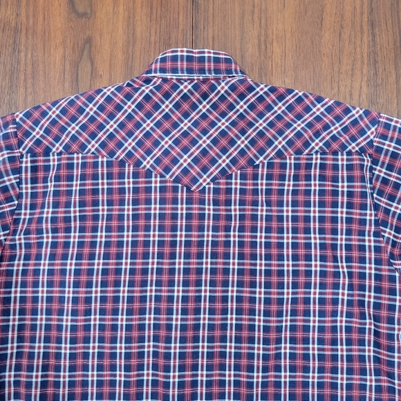 Stone River Pearl Snap Western Short Sleeve Shirt Blue Red Plaid Medium - Picture 4 of 5